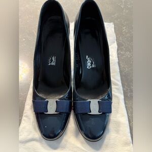 Salvatore Ferragamo Dark Blue Patent Leather Heels